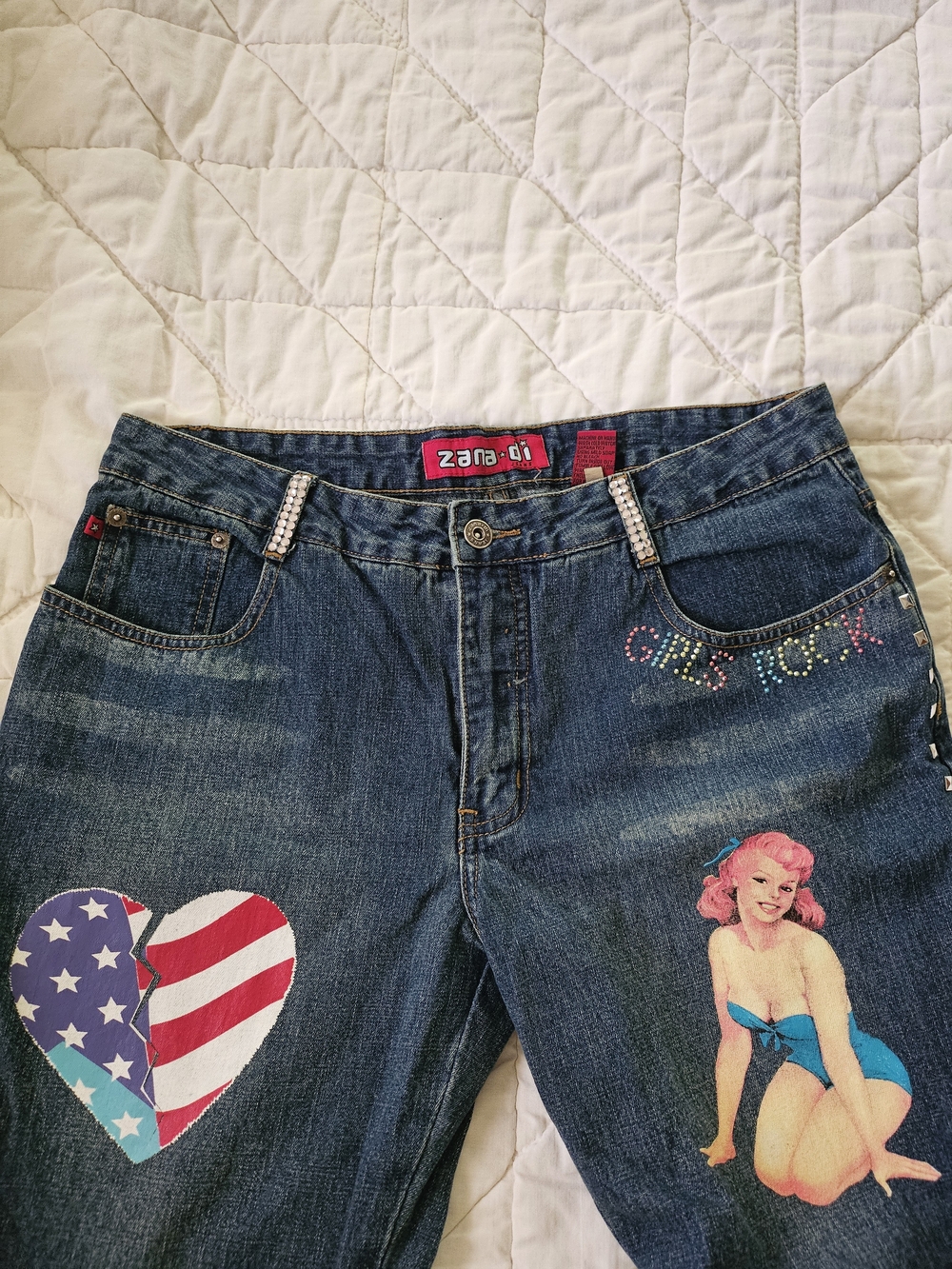 Zana Di- Y2K- Tall Jeans w/ Studded Legs, Appliques and Rhinestones Size 11 - Picture 8 of 10